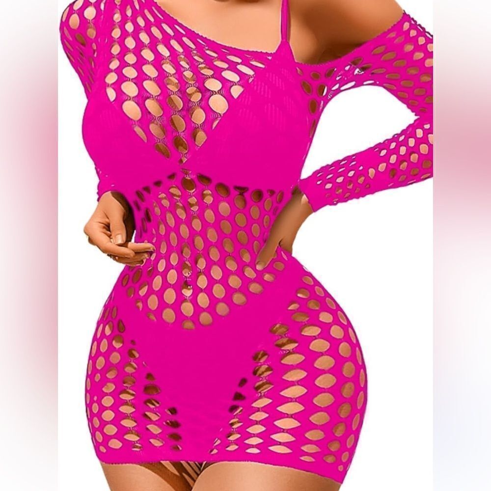 See You Monday‎ Dark Pink/Fuschia Fishnet/Mesh Bathing Suit Coverup -- OS